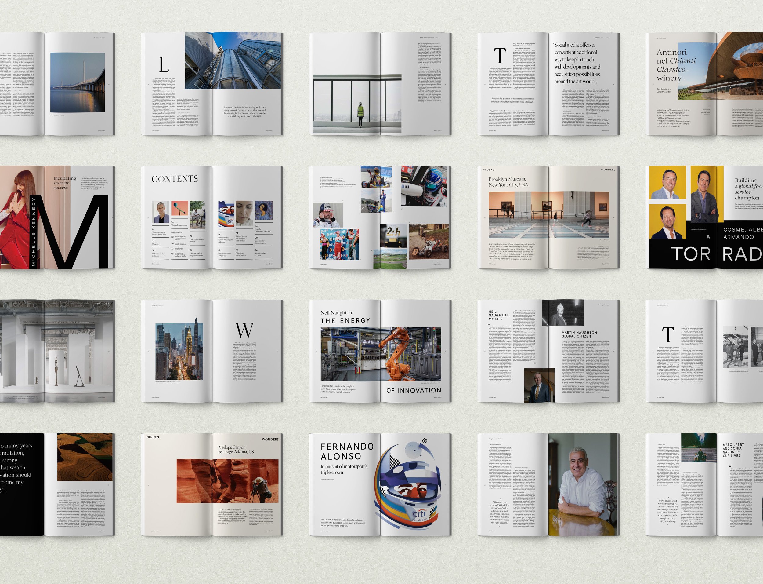 Closing spread with a global map and country profile inserts