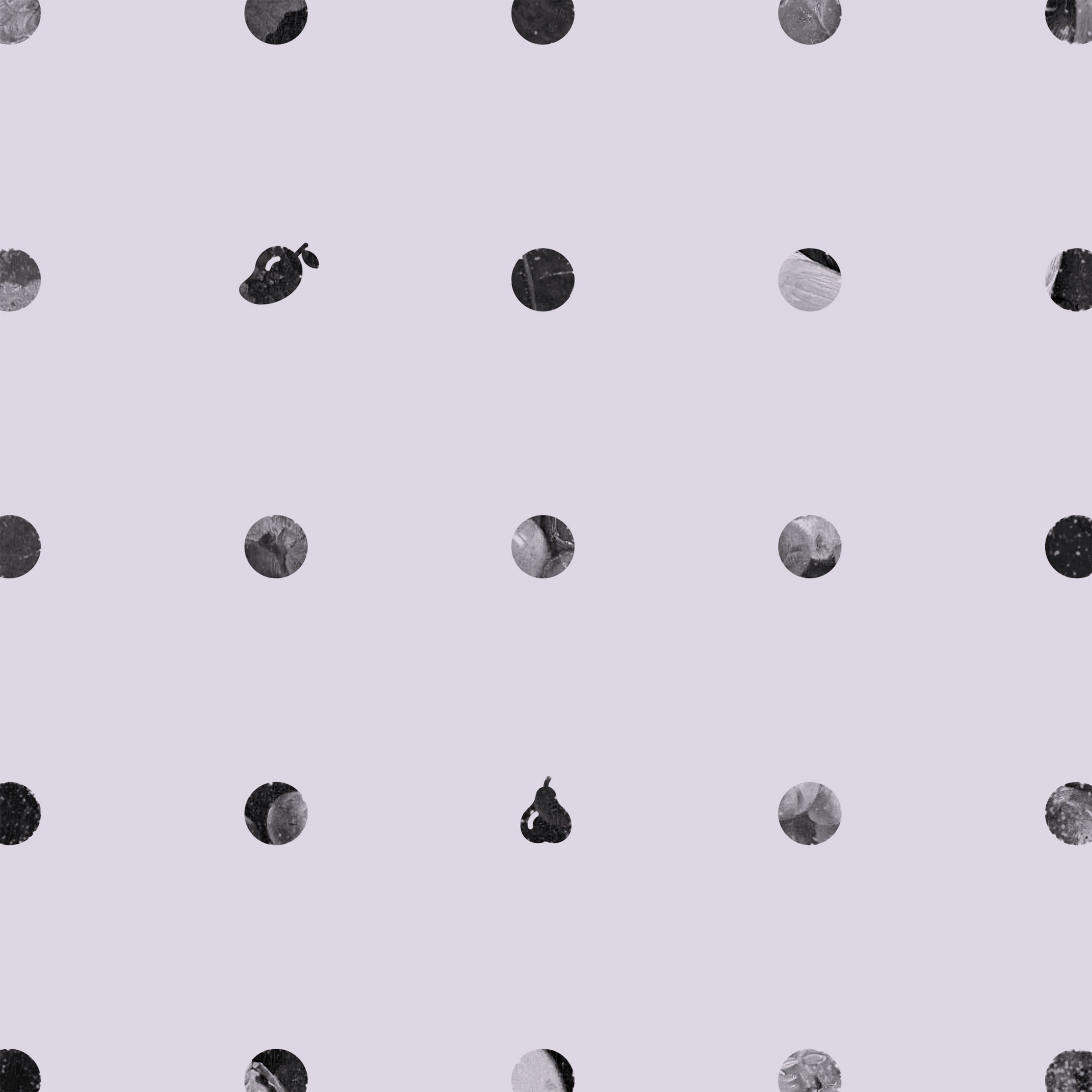 Print piece pairing a fruit icon with stacked condensed type