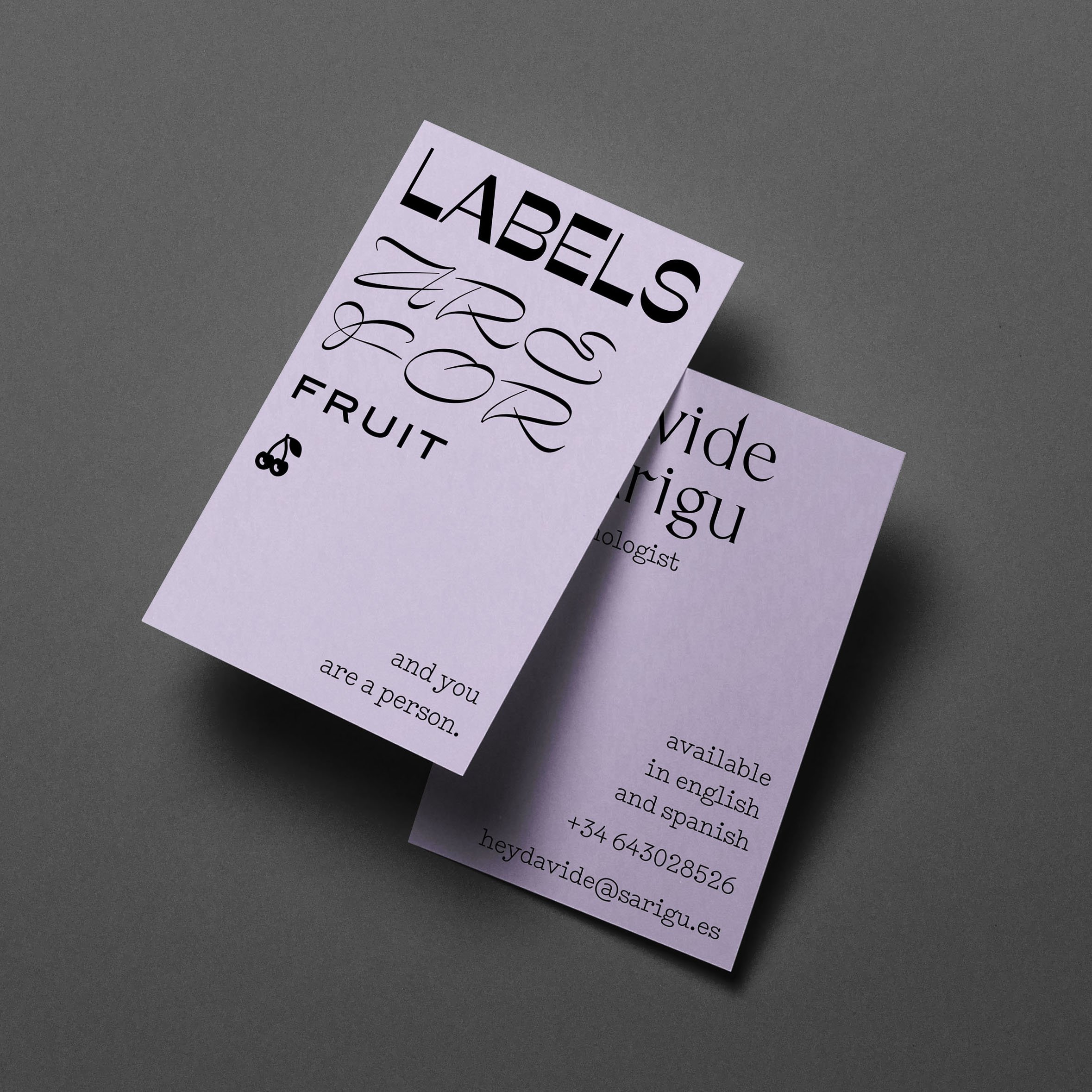 Davide Sarigu brand collateral — black-and-white print pieces with bold typography