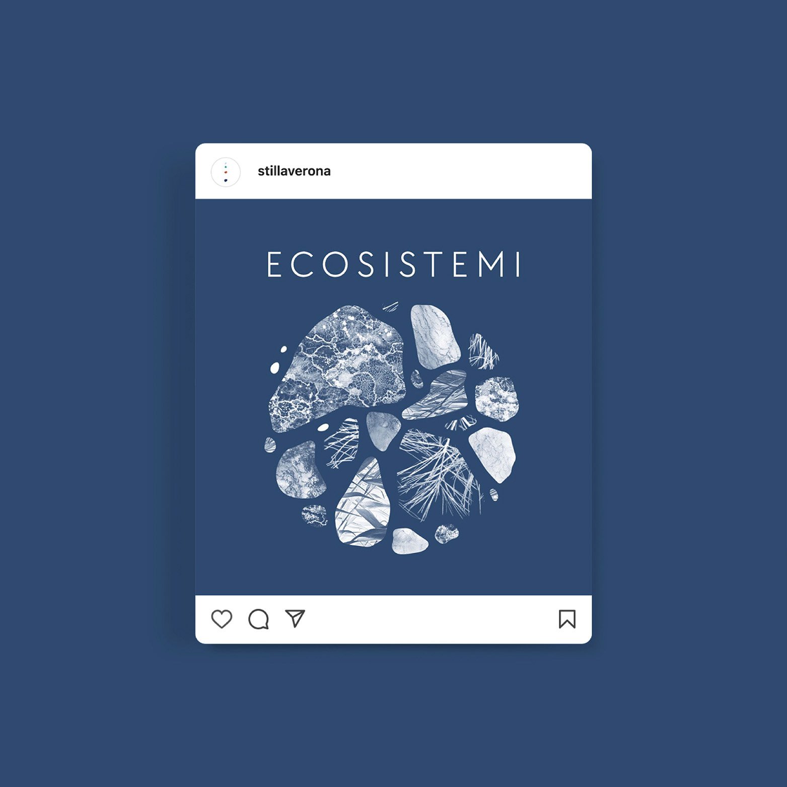 Stilla Instagram post combining pebble motif and coloured typography